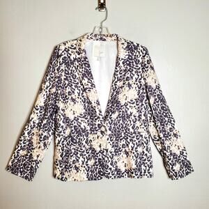 Joie Mehira Linen Leopard Print Blazer Gray Size 10 Animal Office Contemporary